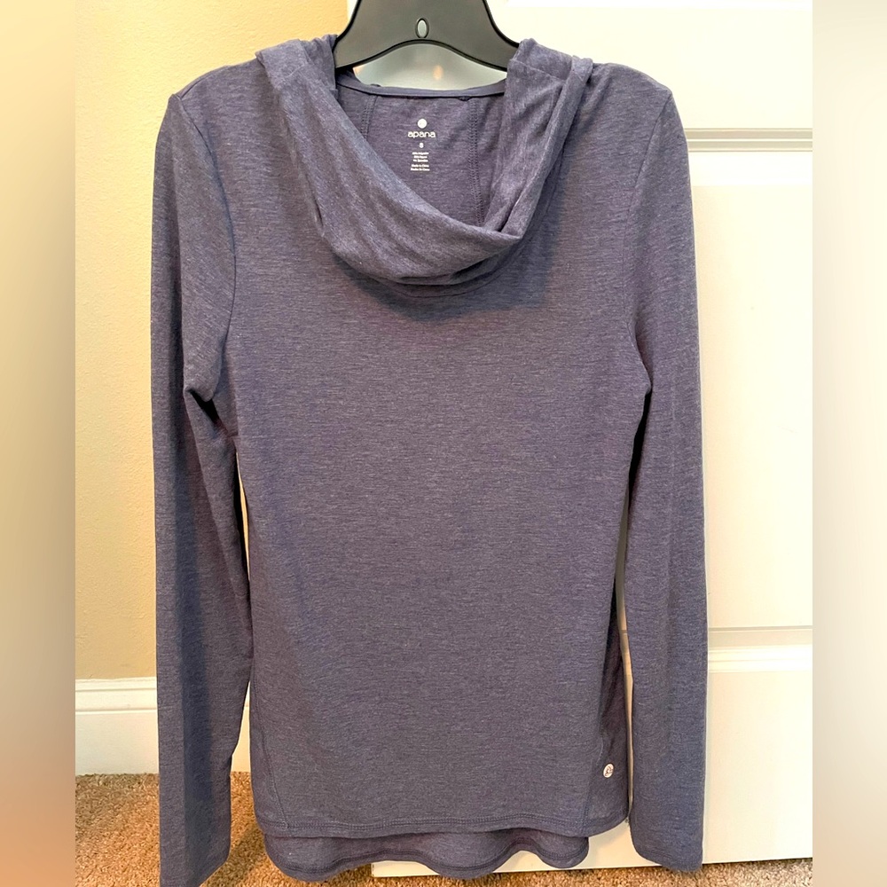 Athletic Long Sleeve, Hooded, Drape Neck Top from Apana